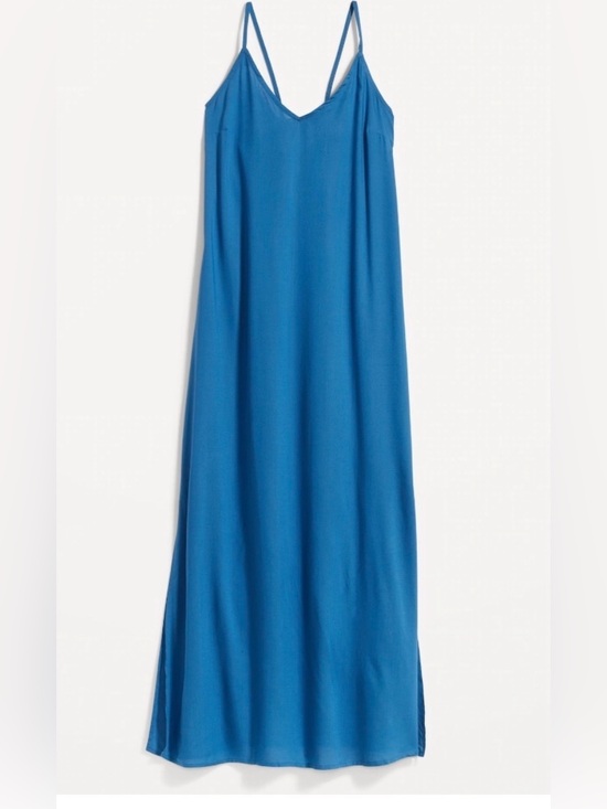 Old Navy Dresses & Skirts - Old Navy Blue Tie Back Slip Dress Medium Tall Slit Maxi Midi Summer Coastal